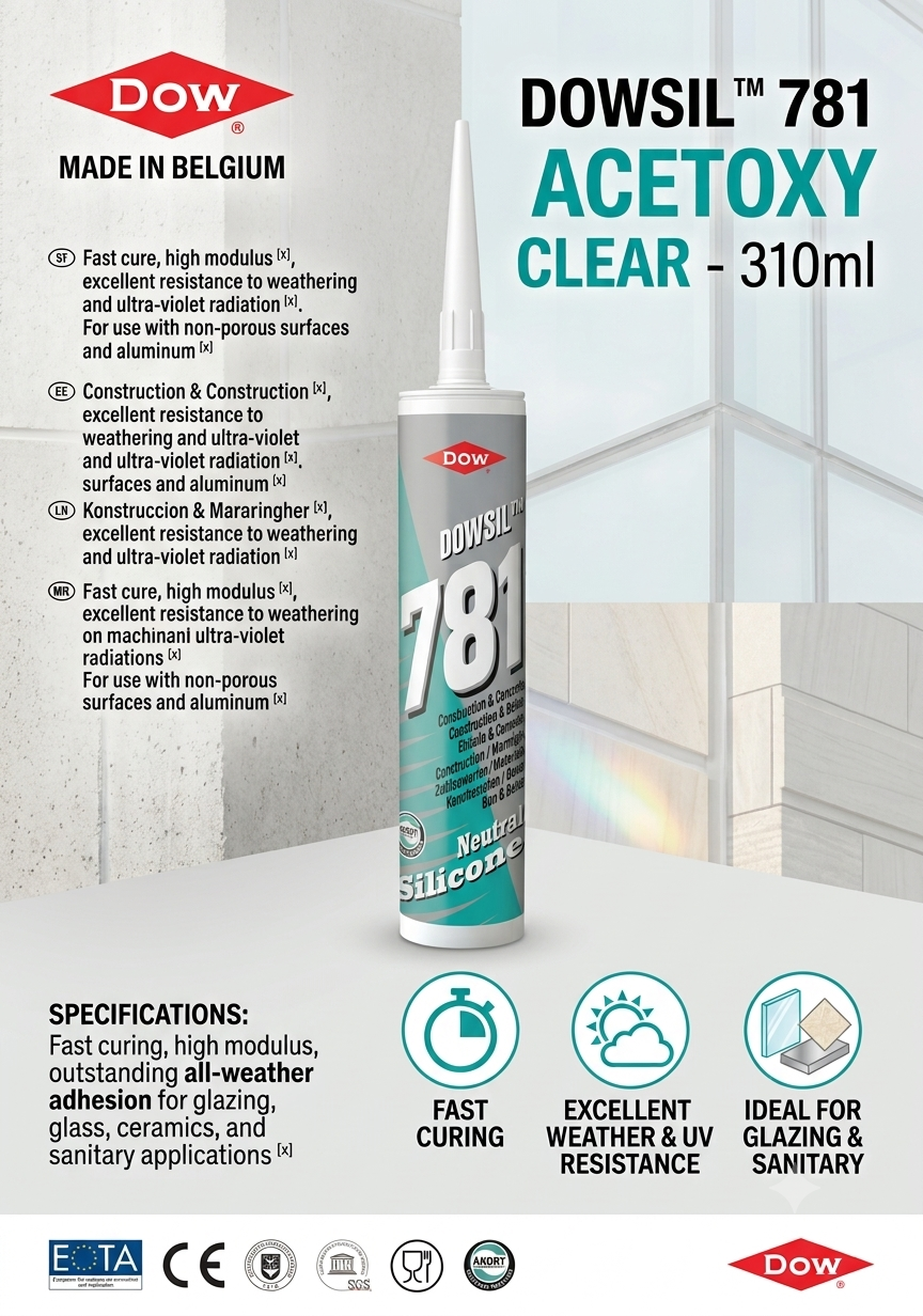 DOWSIL™ 781 Acetoxy Silicone Sealant – Clear (310ml) | Made in Belgium