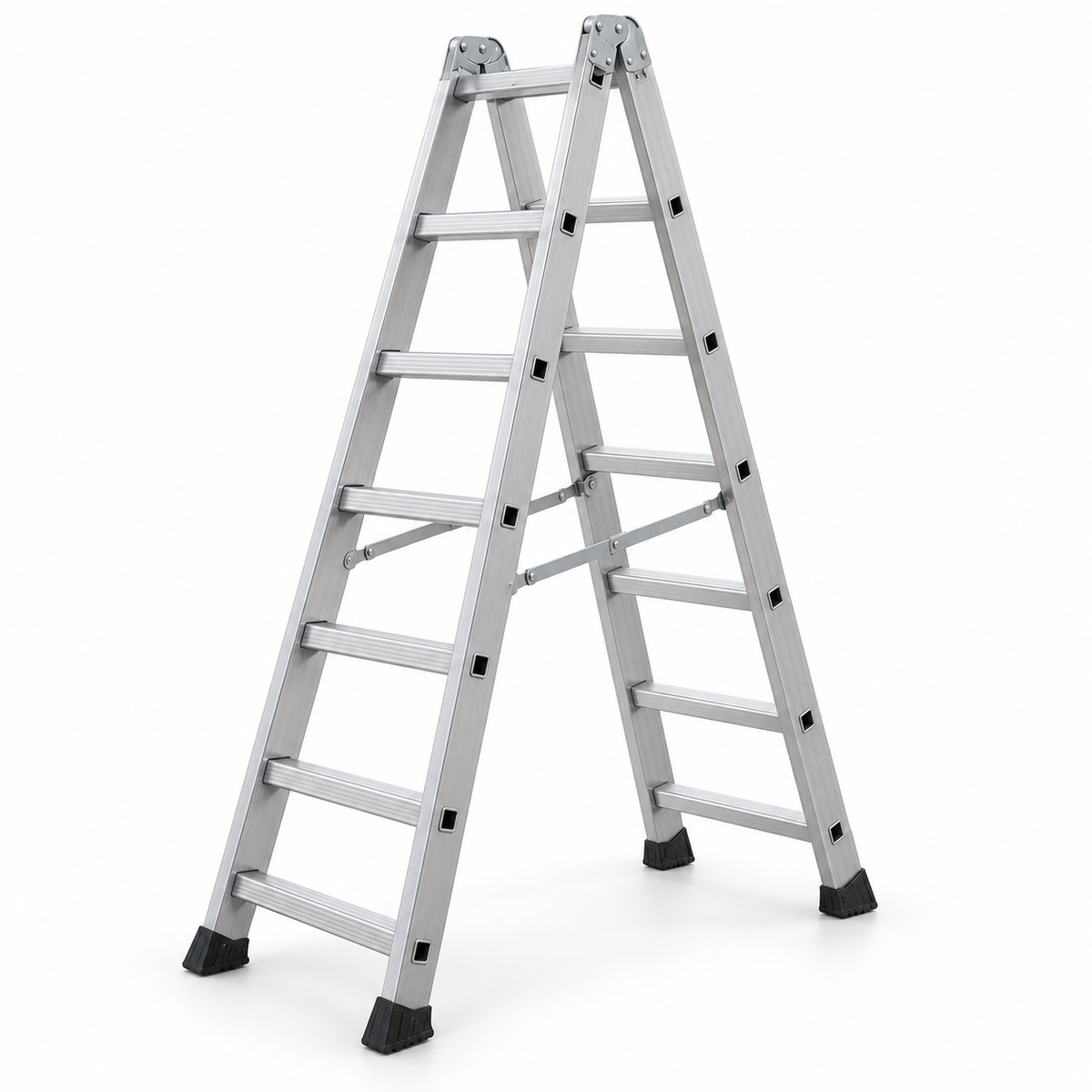 Illustrative reference image of an aluminium A-type ladder; actual product details and step count vary by model.